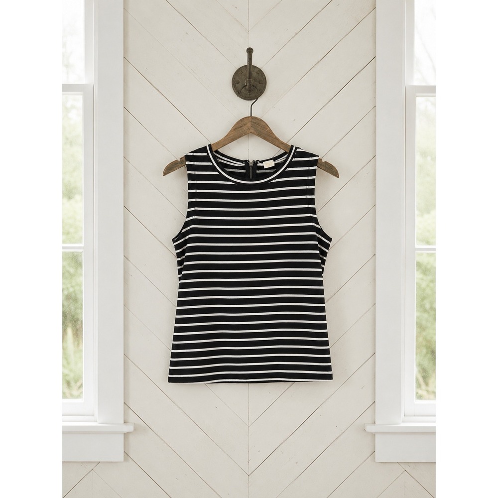 Gap‎ Black and White Striped Sleeveless Top with Back Zipper Size S